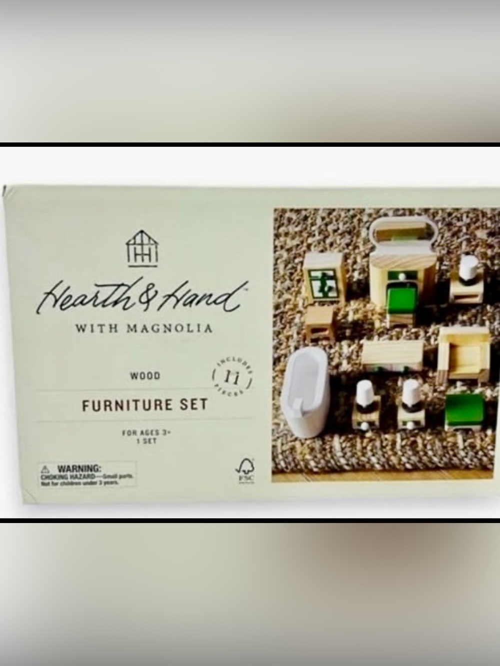 New Hearth & Hand Wood Doll Furniture Set in Natural Wood and Green